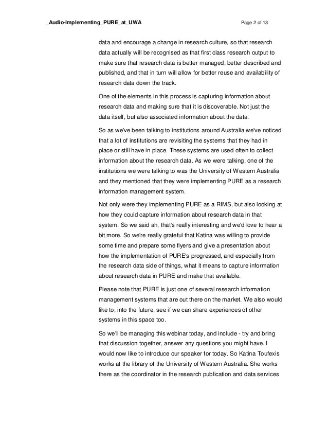 Transcript Implementing PURE at UWA