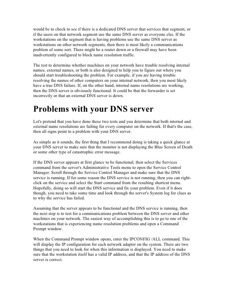 Troubleshooting A Dns Server Failure On Windows Server 2003