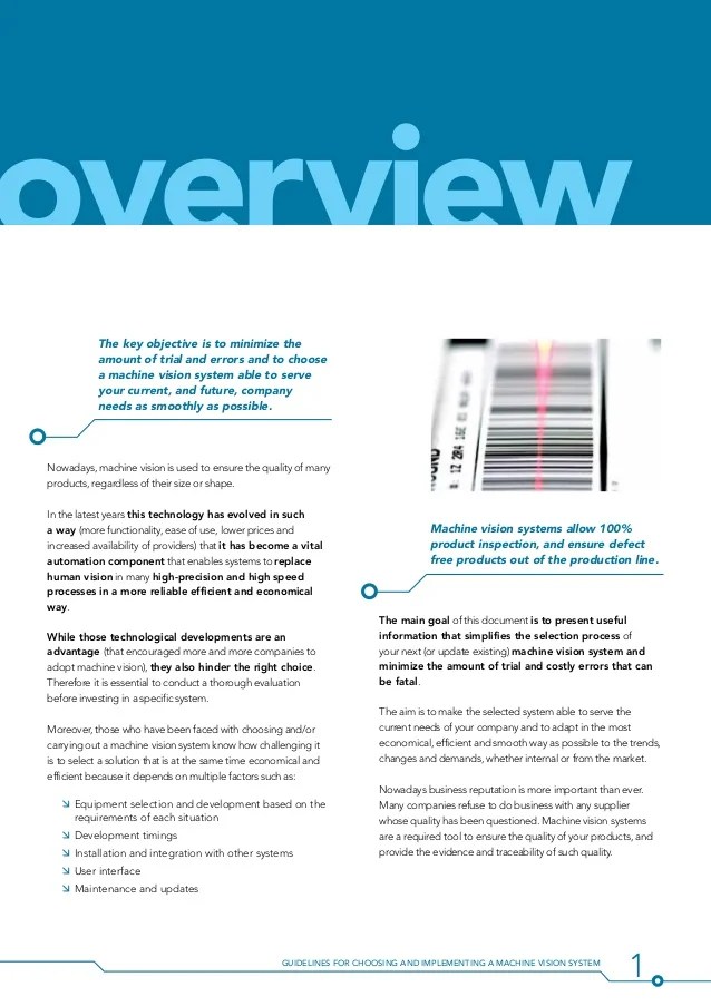 Guidelines for Choosing and Implementing a Machine Vision System