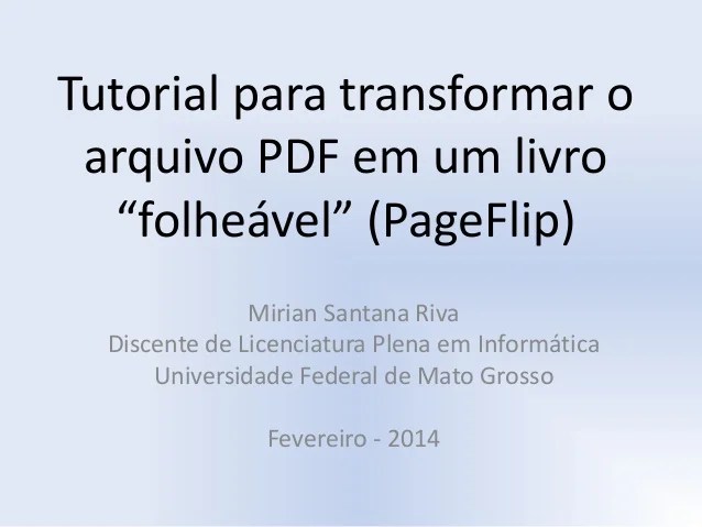 Tutorial para transformar o arquivo PDF em um livro “folheável” (Page…