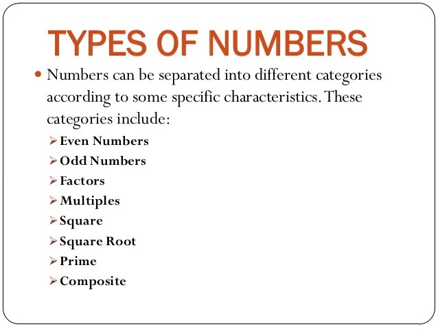 Types of Numbers Square Numbers