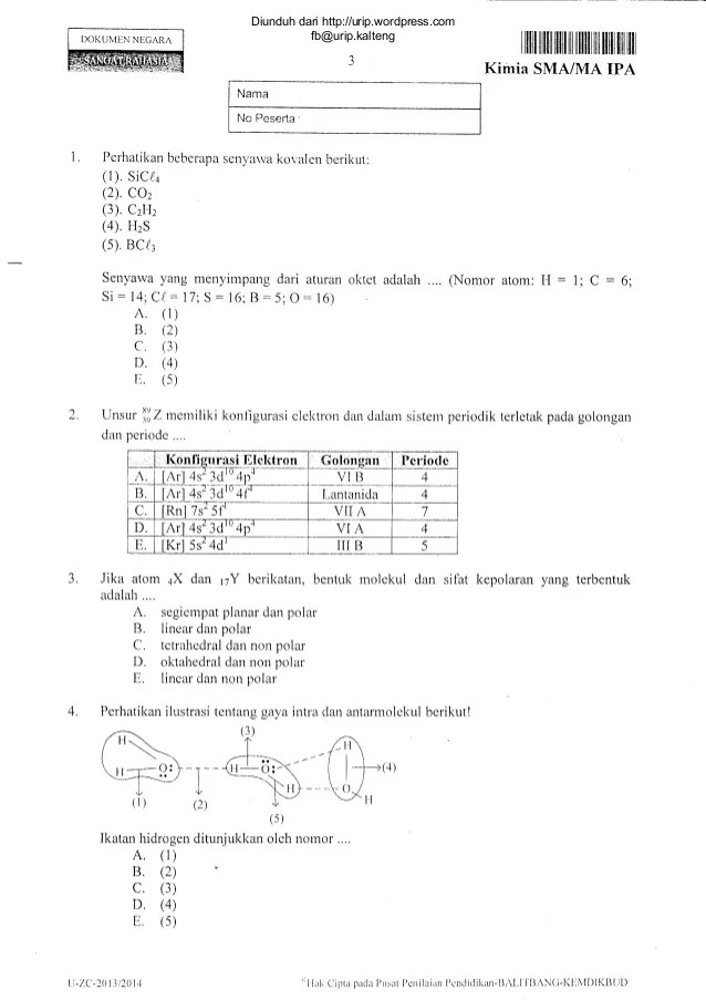 Soal Un Kimia 2014 Sicl4 Z39