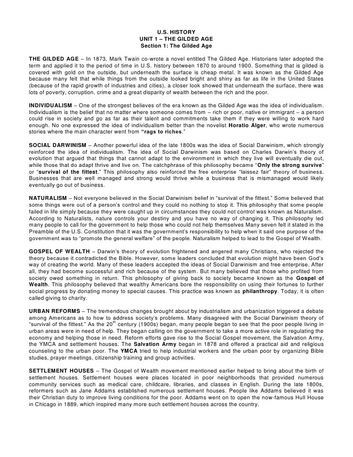 Unit 1 notes (the gilded age)