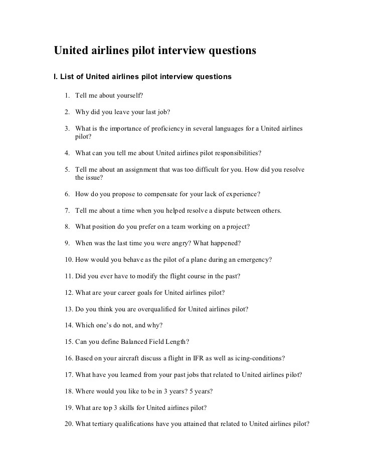 United airlines pilot interview questions