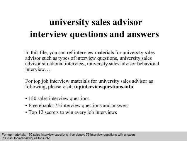 University sales advisor interview questions and answers