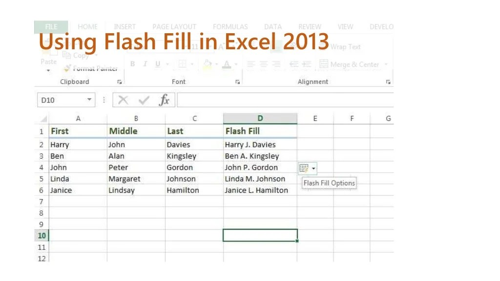 Using Flash Fill in Excel 2013
