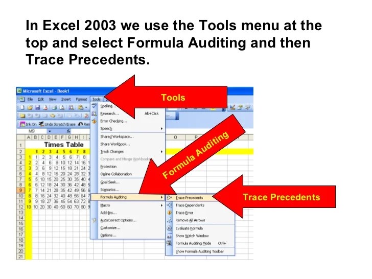 Using trace arrows in Excel