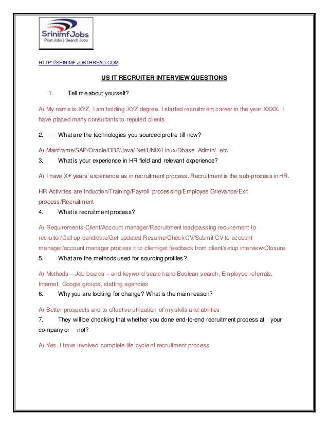US IT Recruiter Interview Questions