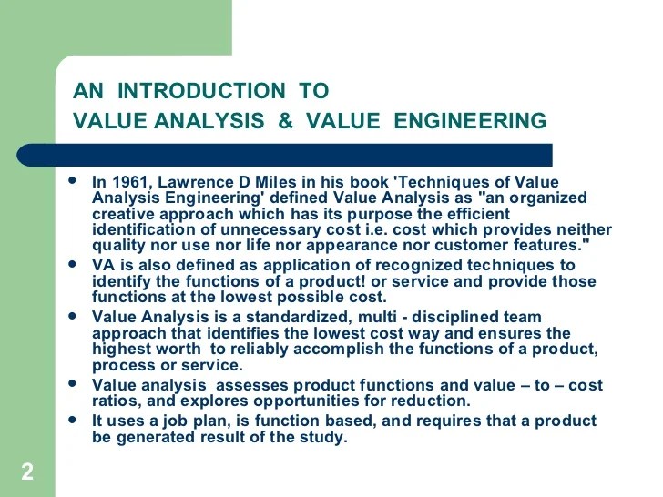 Value Engineering And Value Analysis