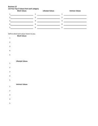 Values clarification worksheet | PDF