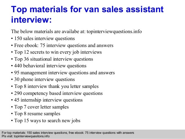 Van sales assistant interview questions and answers