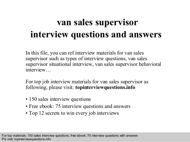 Van sales supervisor interview questions and answers