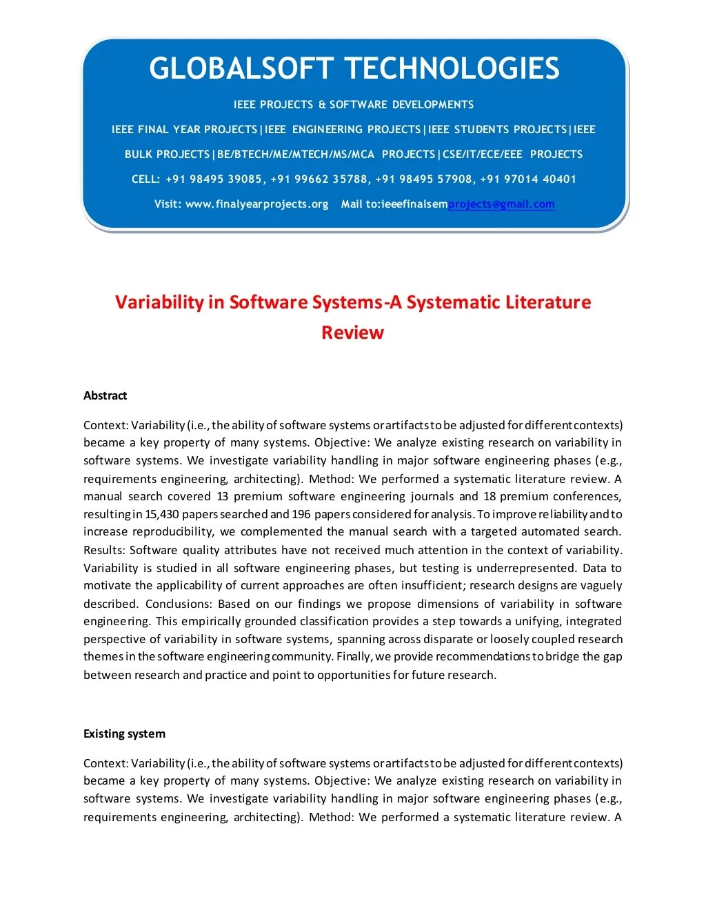 2014 IEEE JAVA SOFTWARE ENGINEERING PROJECT Variability in software 2014 IEEE JAVA SOFTWARE ENGINEERING PROJECT Variability in software