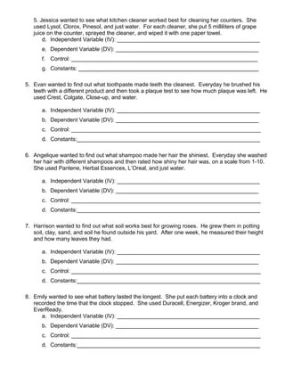 Identifying Independent and Dependent Variables Worksheet | PDF