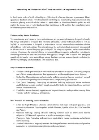 Maximizing Ai Performance With Vector Databases A Comprehensive Guide