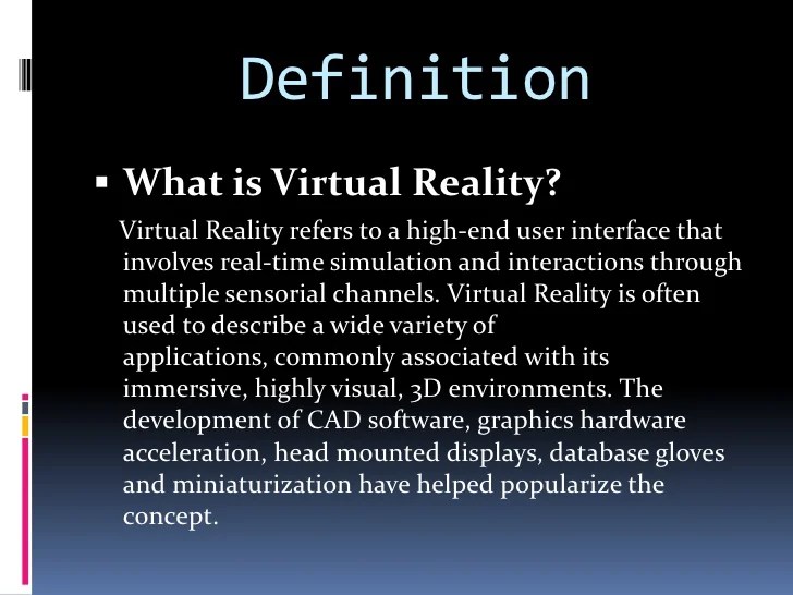 reality Virtual Reality Definition