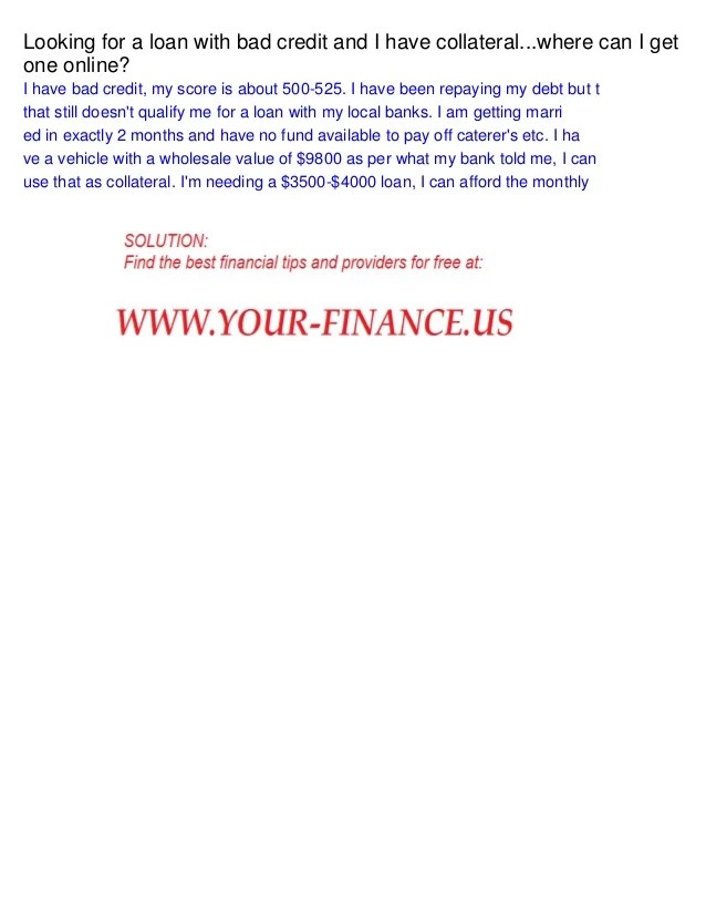 Can I Get A Collateral Loan With Bad Credit Credit Walls