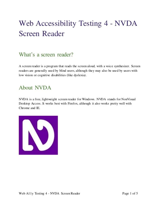 accessibility testing 4 NVDA screen reader