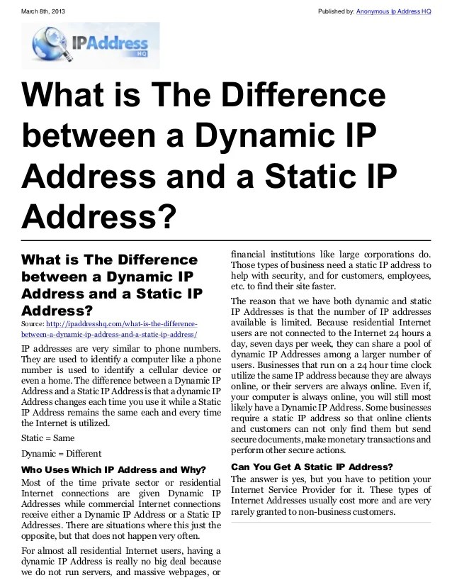 What is The Difference between a Dynamic IP Address and a Static IP A…