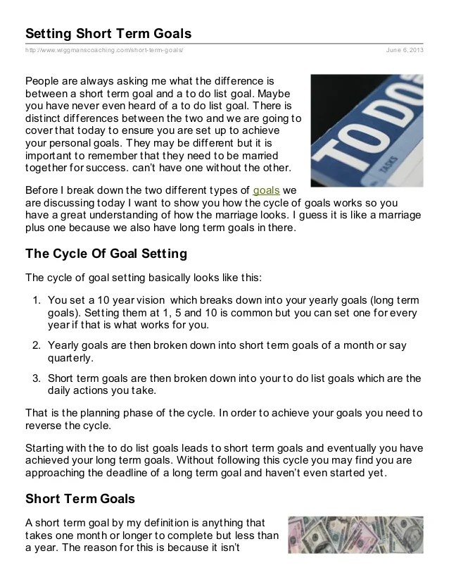 Setting Short Term Goals