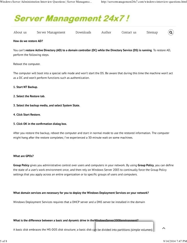 Windows server administration interview questions server management…