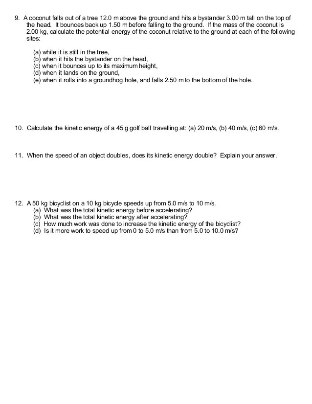 Worksheet moresimpleworkandenergyproblems