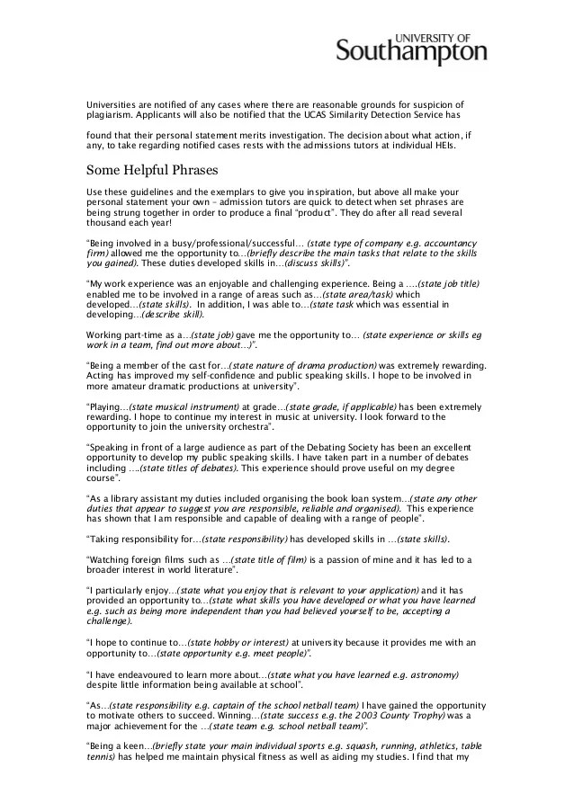 Writing a personal statement guide 2015 by Fred Binley Southampton Uni