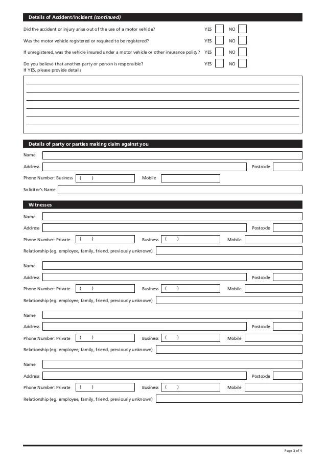 Zurich Liability Claim Form