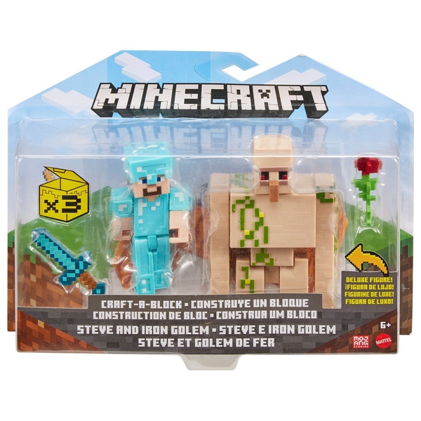 Minecraft Craft a Block Steve and Iron Golem Figures Smyths Toys Ireland