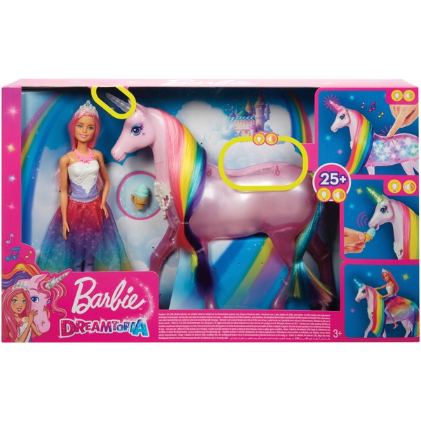 Barbie Dreamtopia Magisches Zauberlicht Einhorn mit Puppe, Licht