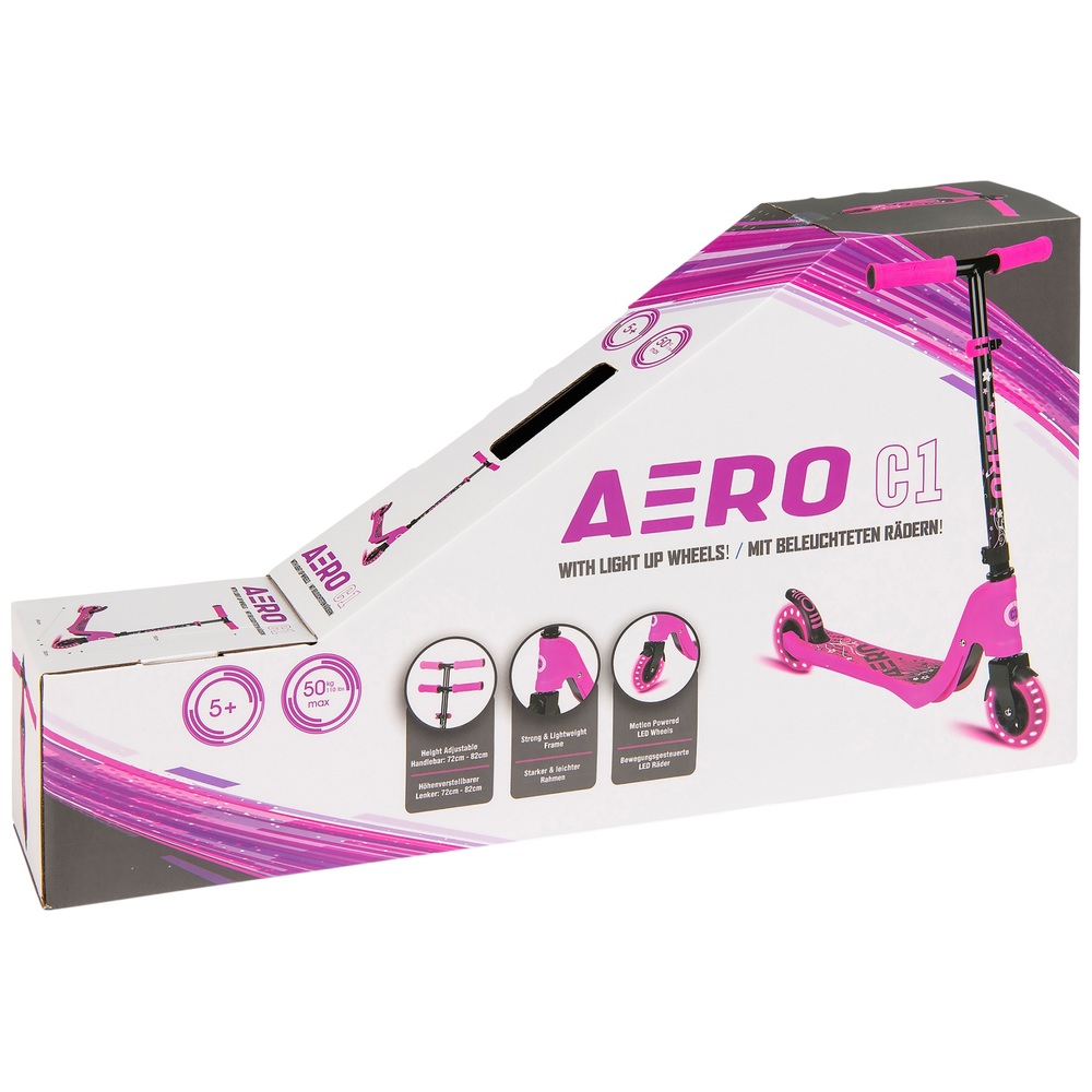 Aero C1 Pink Inline Scooter with Light Up LED Wheels Smyths Toys UK