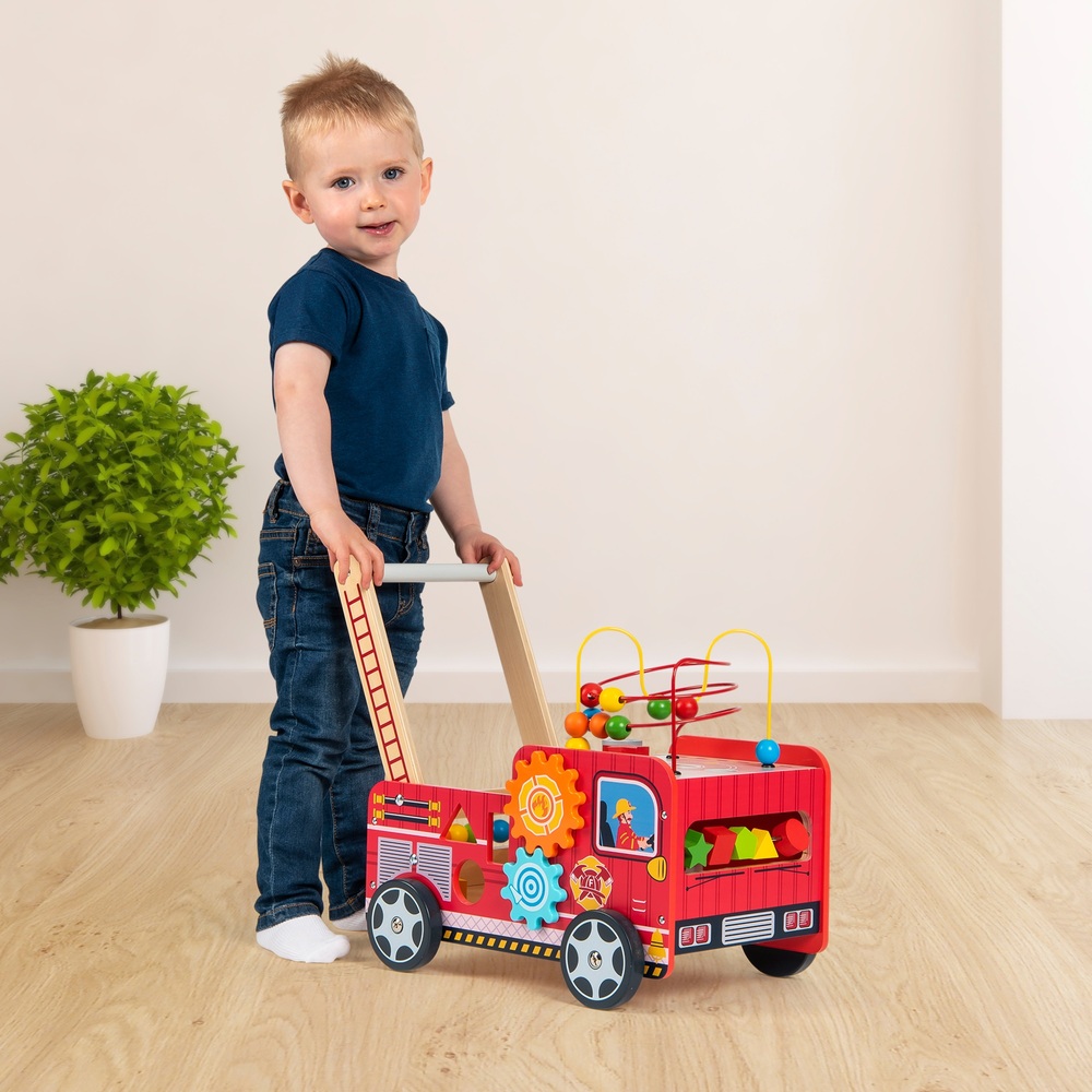 Squirrel Play Wooden Baby Fire Engine Wagon Activity Walker | Smyths