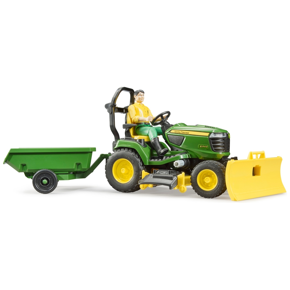 BRUDER 62104 bworld John Deere Aufsitzrasenmäher mit Anhänger und