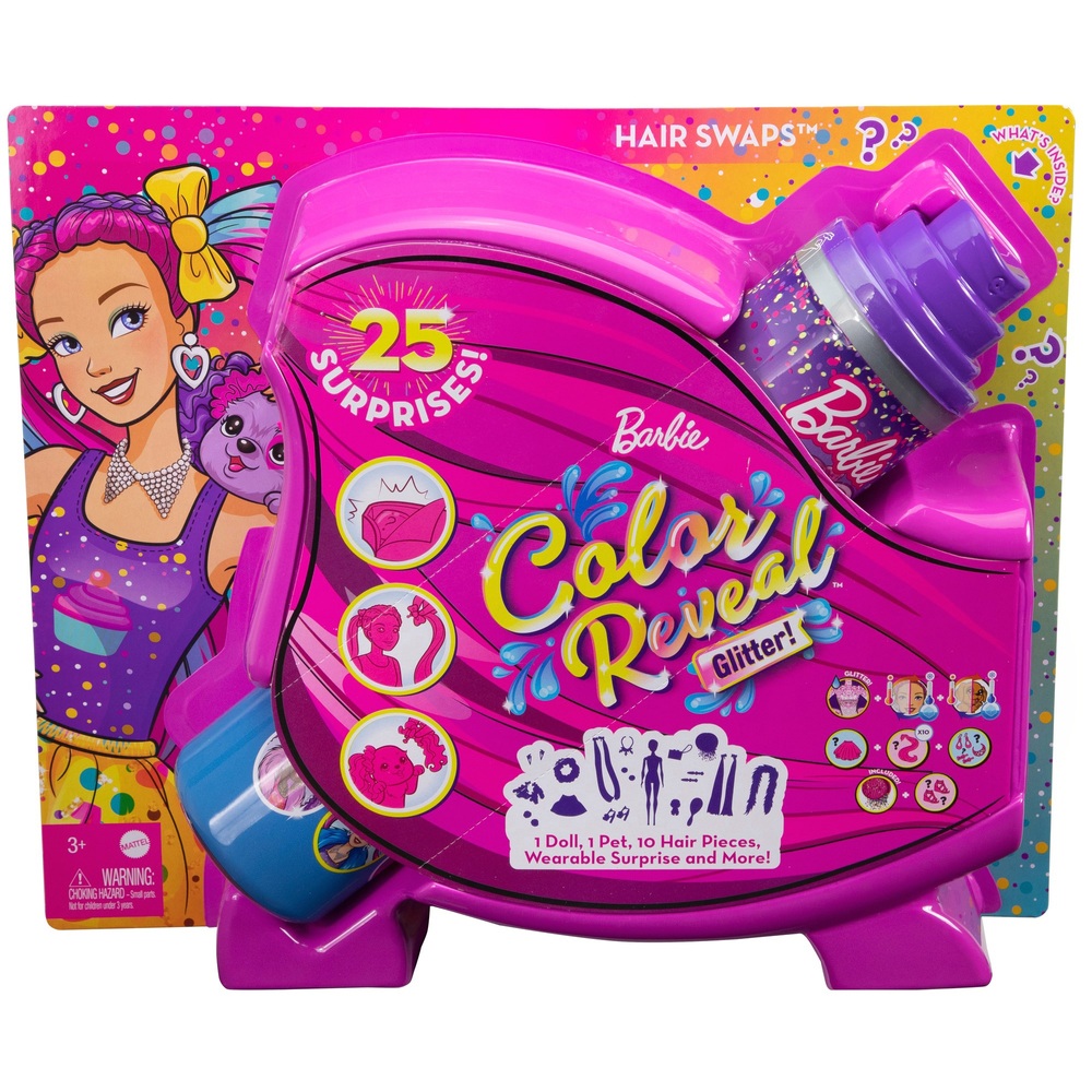 Barbie Colour Reveal Glitter! Hair Change Glitter Doll with 25