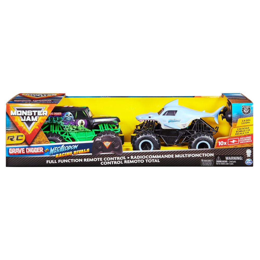 Monster Jam Grave Digger Vs. Megalodon Racing Rivals Remote Control