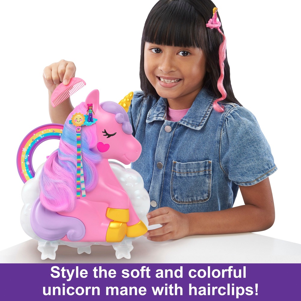 Polly Pocket Rainbow Unicorn Salon Playset Smyths Toys UK