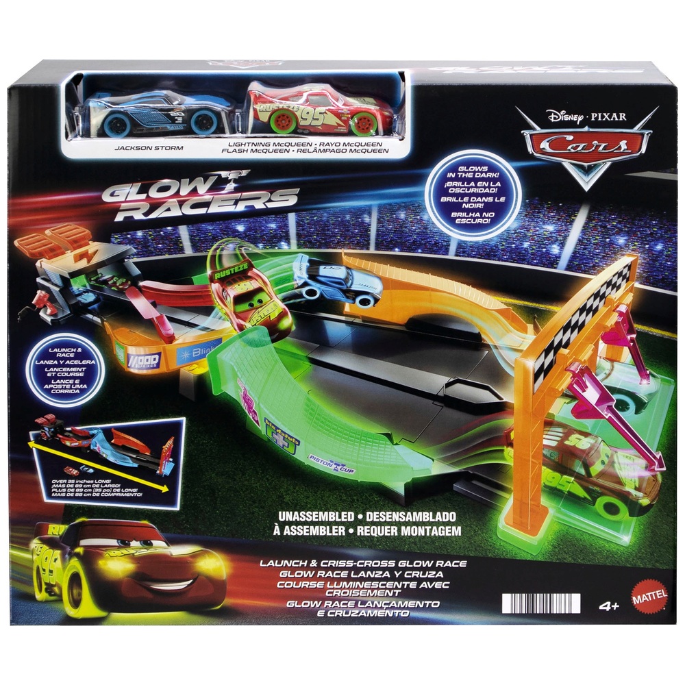 Disney Pixar Cars Glow Racers Launch & CrissCross Playset with 2