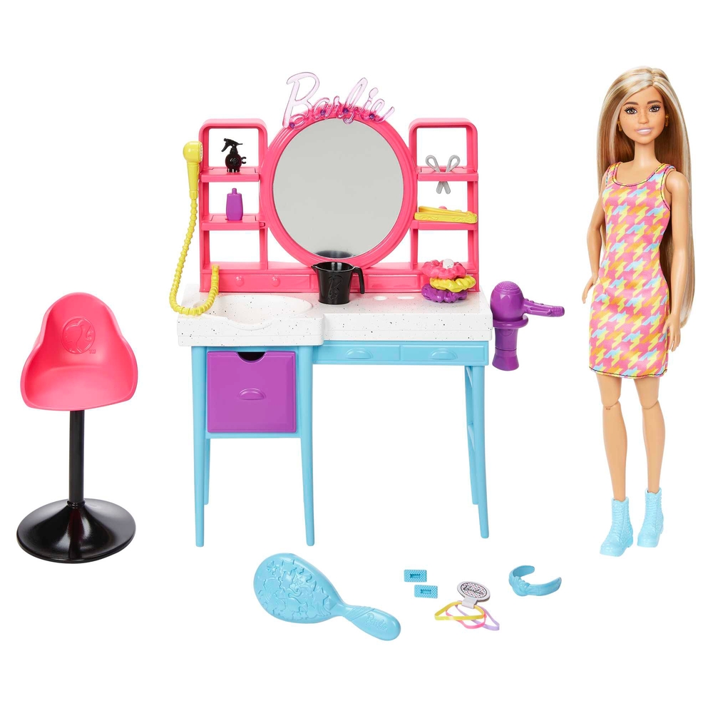 Barbie Doll and Hair Salon Playset ColorChange Hair Smyths Toys UK