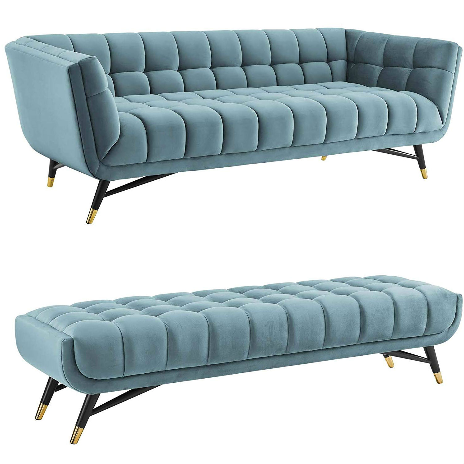 COMBO30 Modway Adept Contemporary MidCentury Modern Velvet Fabric Upholstered Tufted Sofa and