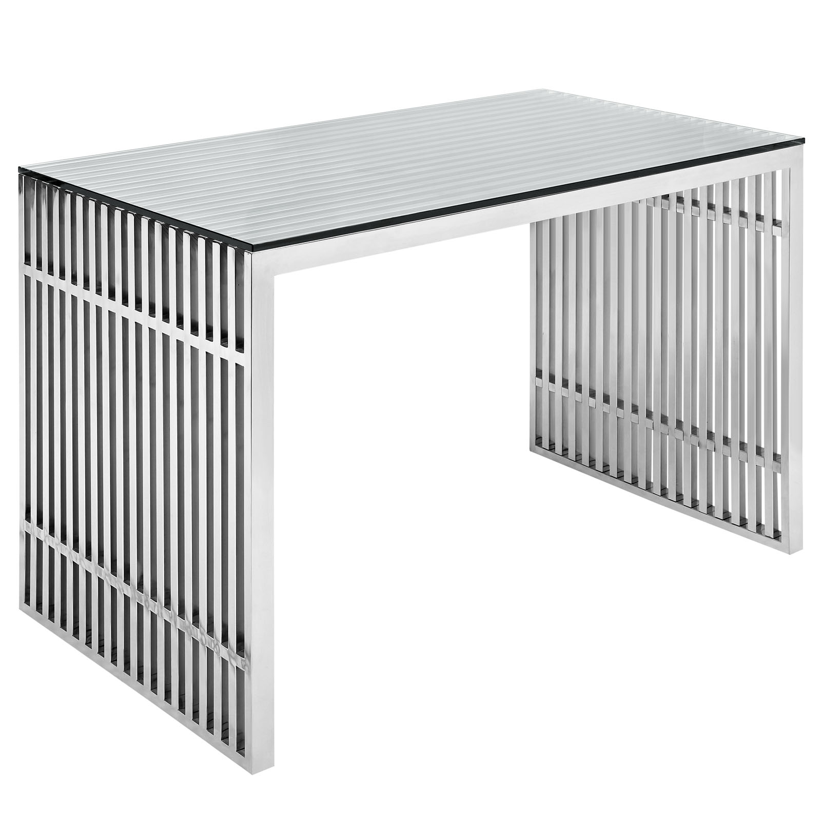 Modway EEI1450SLV Gridiron Stainless Steel Office Desk Silver