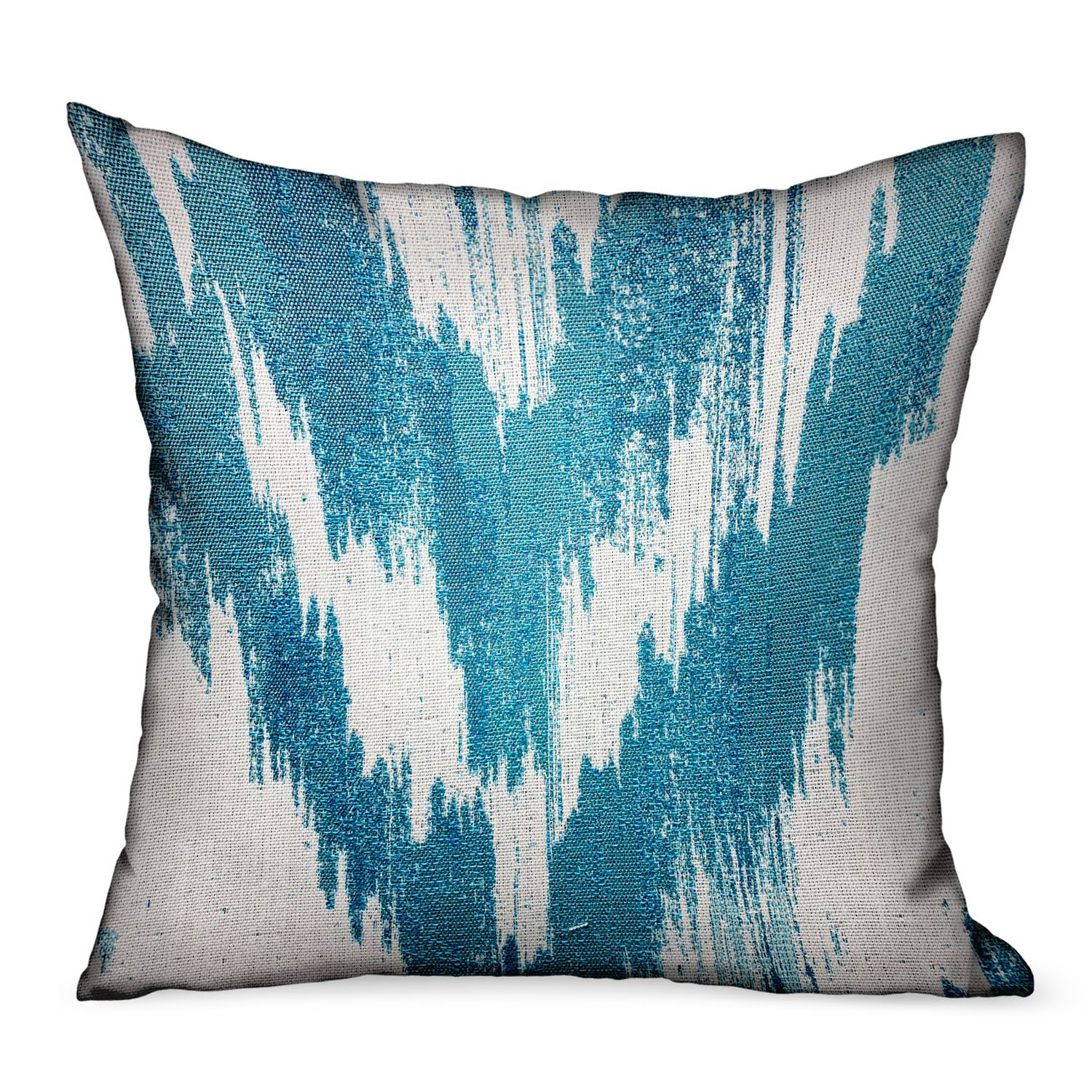 Plutus Teal Avalanche Blue Ikat Luxury Outdoor/Indoor Throw Pillow