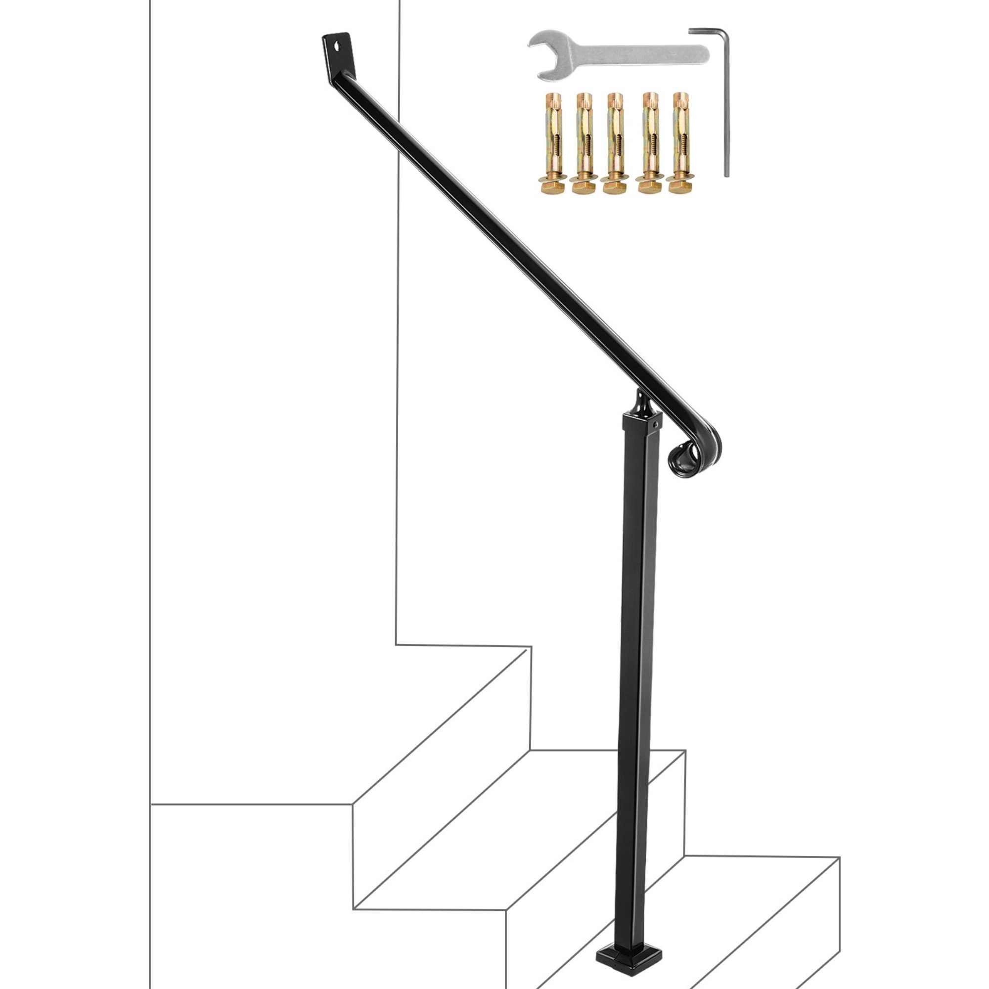 VEVOR Wrought Iron Handrail Railing For Stairs 2 Steps Iron Handrails For Outdoor Step