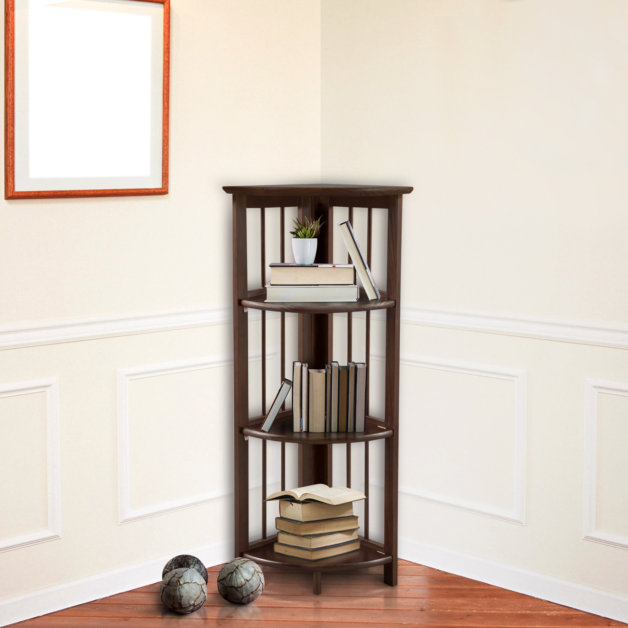 4 Shelf Iron Folding Bookcase 4Shelf Corner Folding Bookcase Chestnut eBay