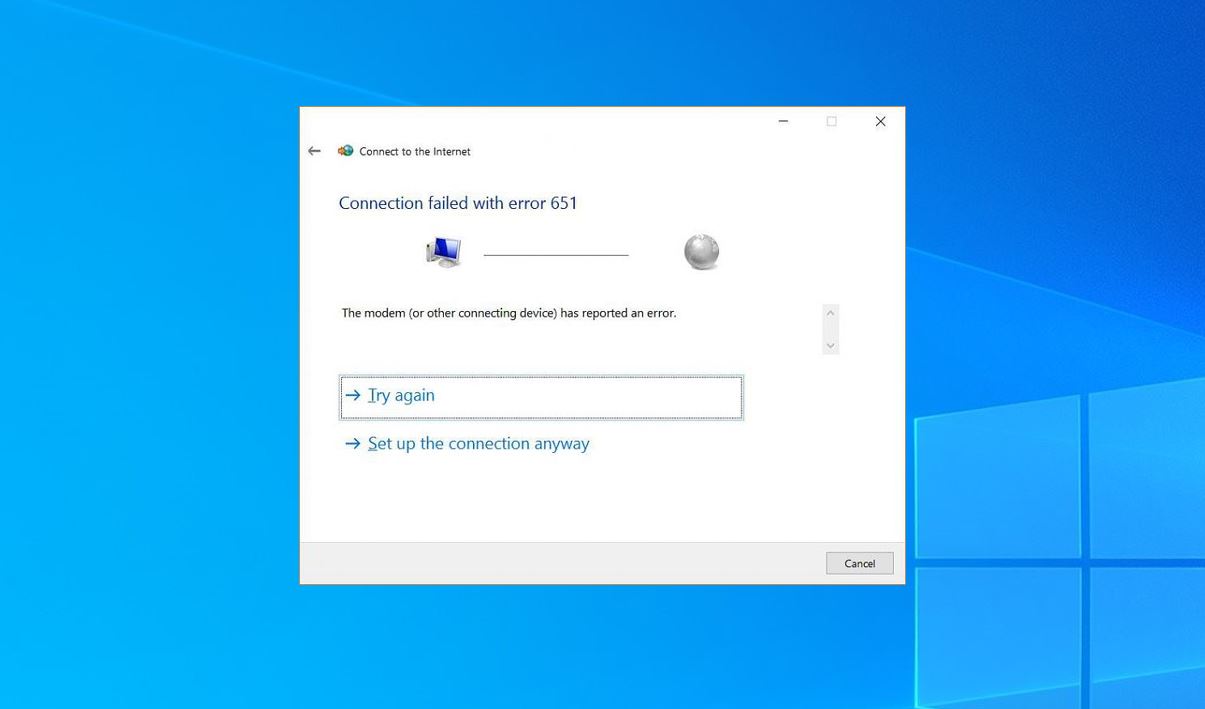 How to fix Connection Failed error 651 in Windows 10