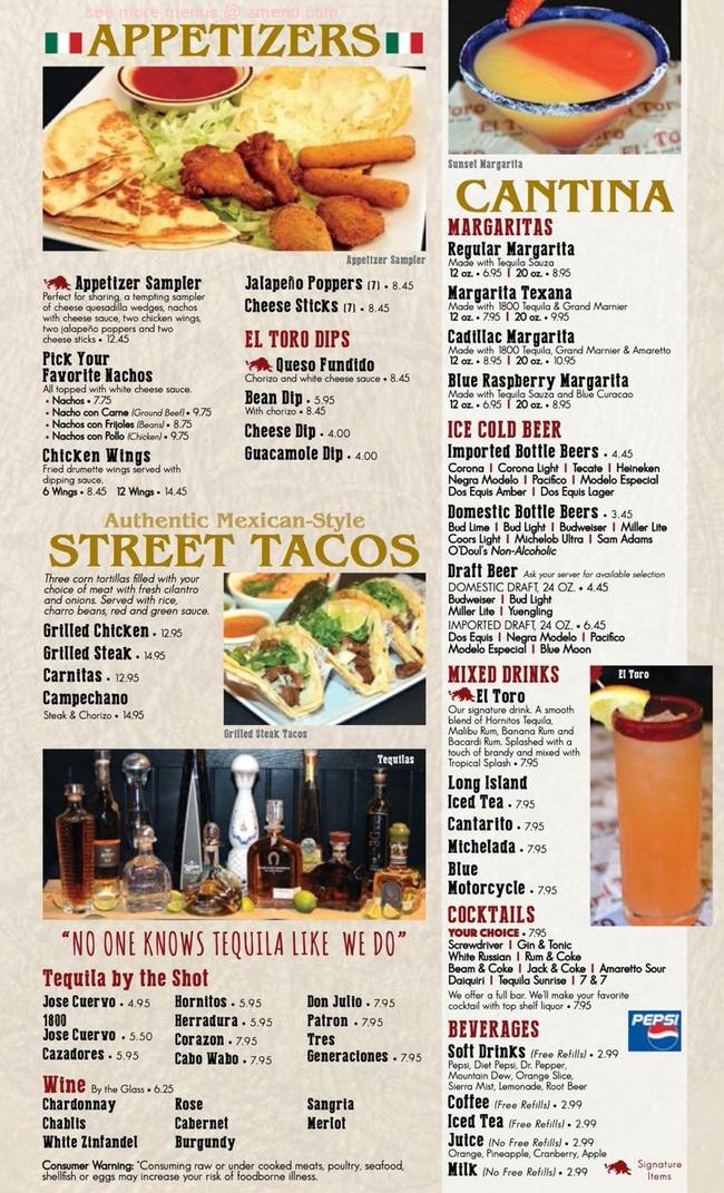 Online Menu of El Toro Bar and Grill Restaurant, Dayton, Ohio, 45414