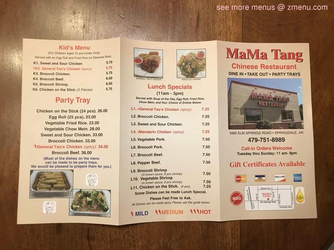 Online Menu of Mama Tang Restaurant Restaurant, Springdale, Arkansas