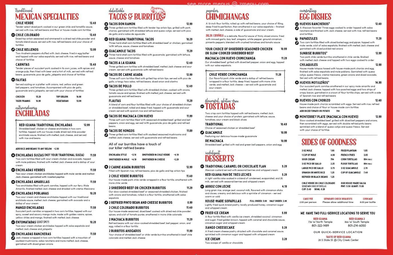Online Menu of Red Iguana 2 Restaurant, Salt Lake City, Utah, 84116 Zmenu