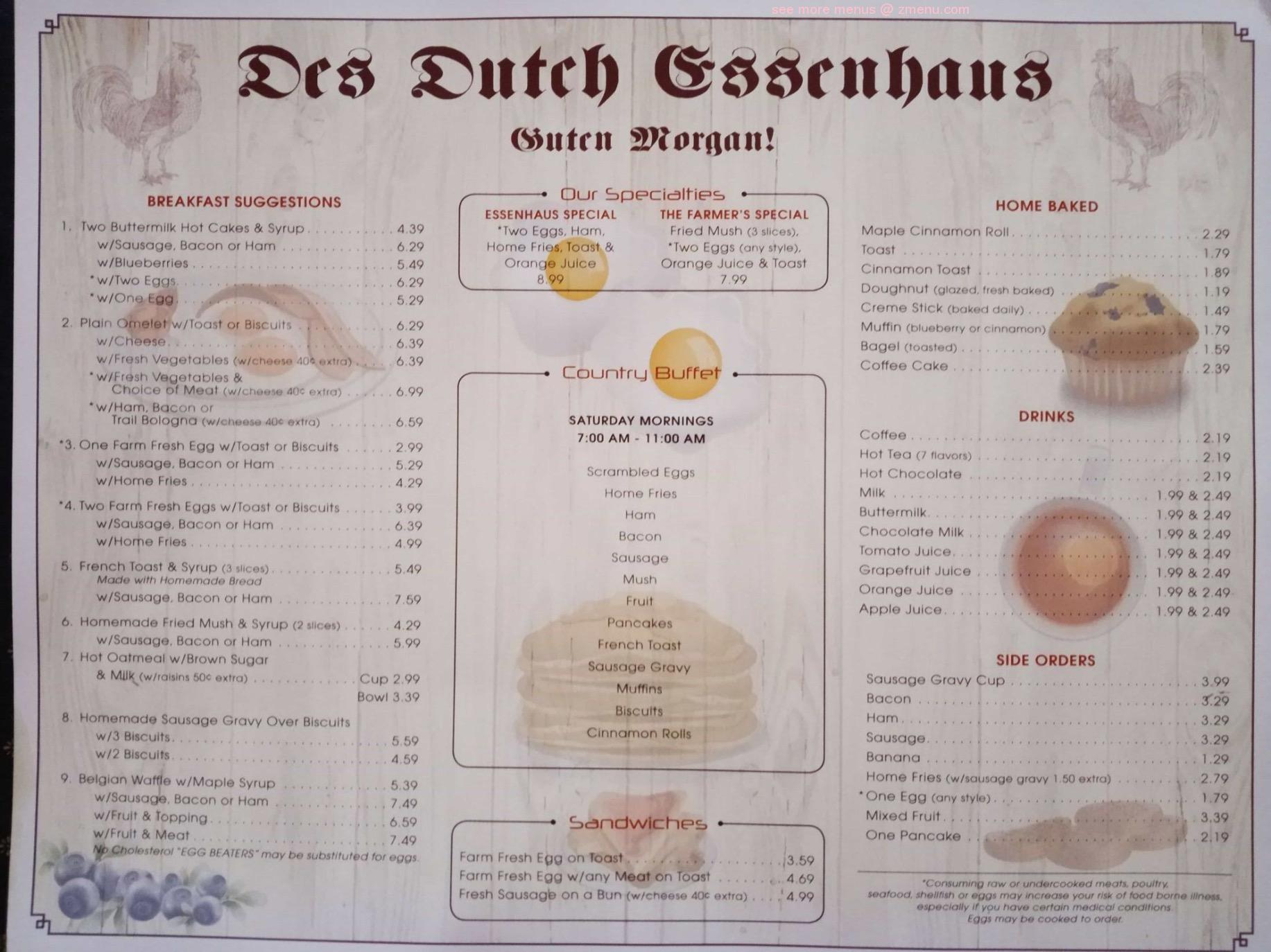 Online Menu of Des Dutch Essenhaus Restaurant, Shreve, Ohio, 44676 Zmenu