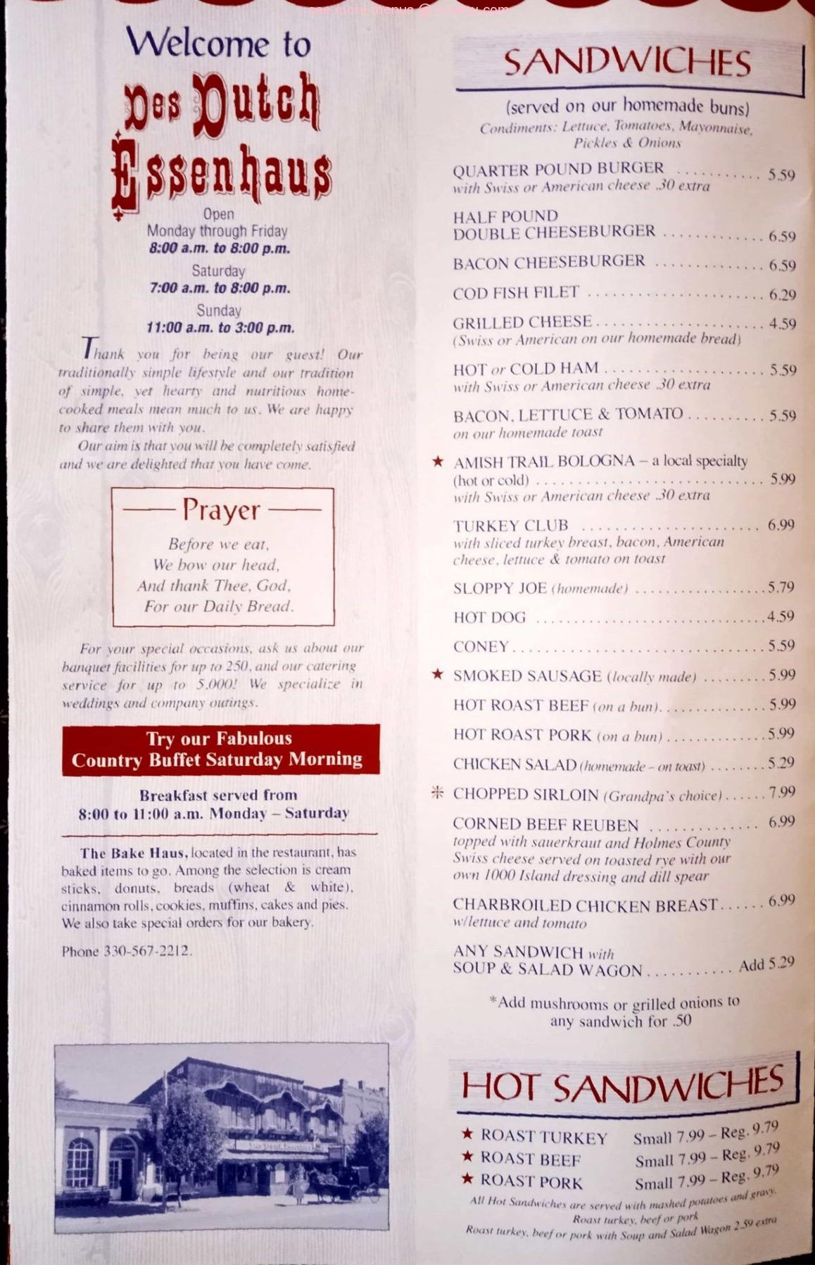 Online Menu of Des Dutch Essenhaus Restaurant, Shreve, Ohio, 44676 Zmenu