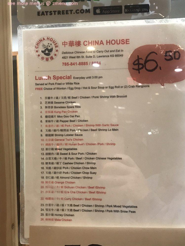 Online Menu of China House Restaurant, Lawrence, Kansas, 66049 Zmenu